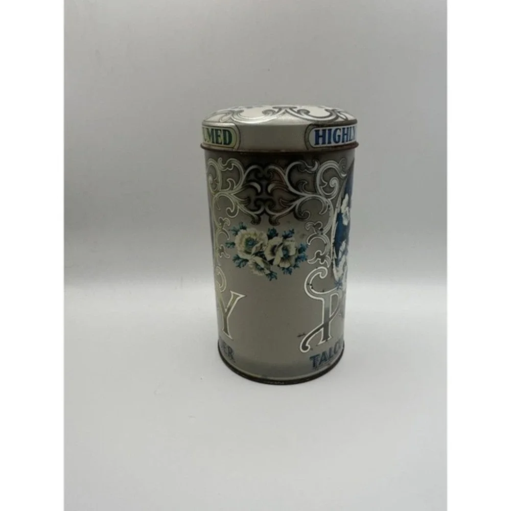 Vintage Poppy Talcum Powder Highly Perfumed Metal Tin Empty Made In England Blue